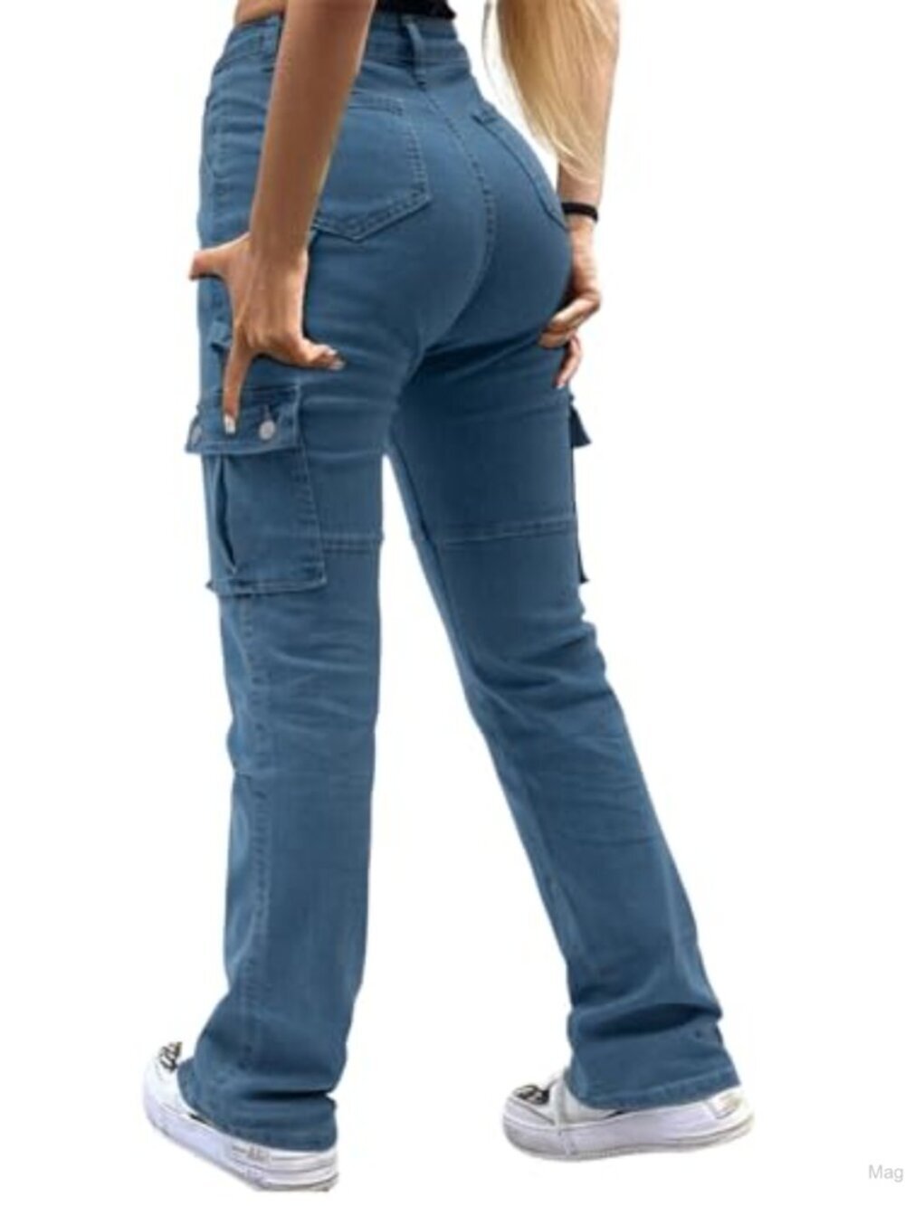 Women's Cargo Jeans Pants High Rise Skinny Straight Leg Cotton Spandex